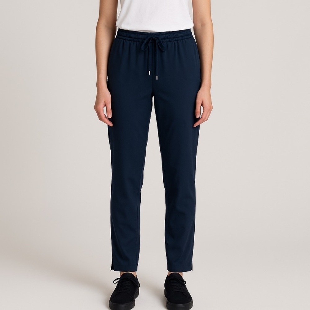 Sportmax Code - Navy Drawstring Trouser Pants with Hem Slits & Jewel Detail